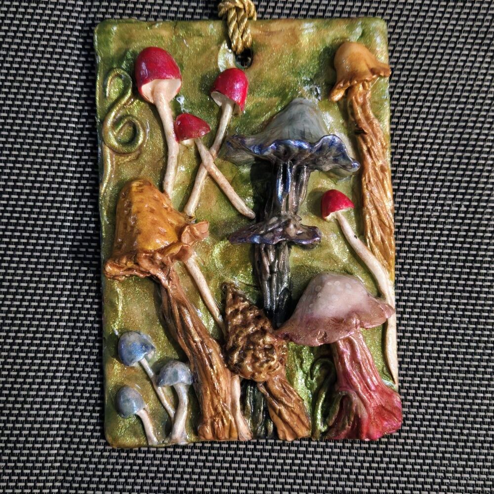 OOAK 3D Handmade Psychedelic Colorful Fantasy Forest Mushroom Ornament Signed #4